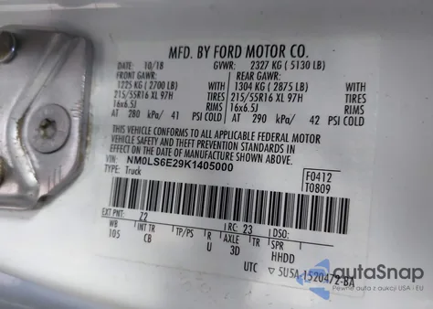 2019 Ford Transit Connect Xl z USA, uszkodzony, nr VIN NM0LS6E29K1405000